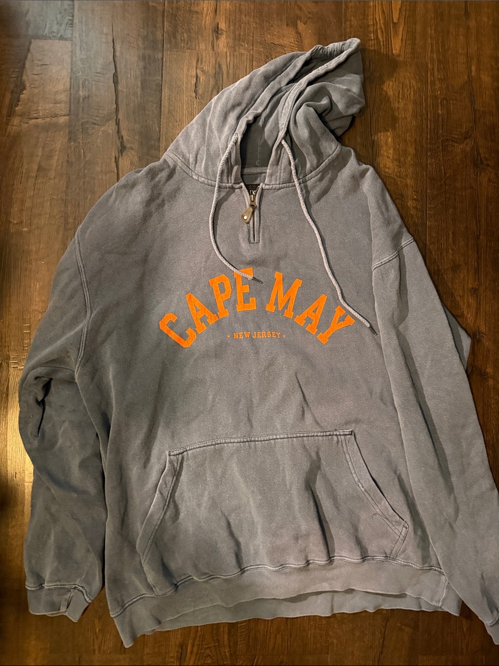 Grey Cape May Pullover Hoodie with Orange Lettering